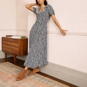 BODEN US 2R Trim Detail Jersey Midi Dress navy blue floral 0521